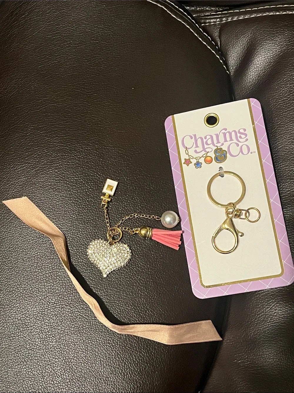Rhinestone Heart Tassel Keychain Bag Charm| Charms & Co|Gold Tone New on Hangtag